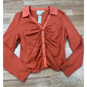 Anthropologie Maeve Ruched Long Sleeve Orange Top Size XL NEW